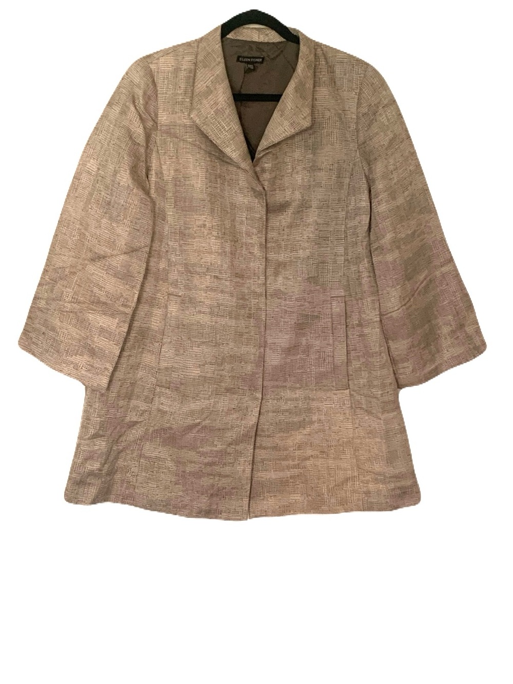 Eileen Fisher Small Neutral Blush Textured Jacquard A-Line Longline Jacket